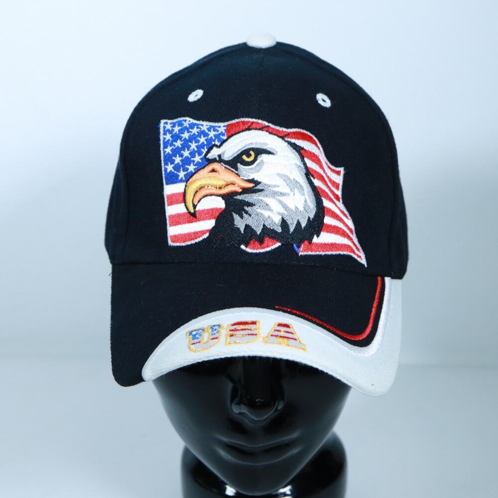 USA Bald Eagle Flag Embroidered Cap Hat Black Adjustable